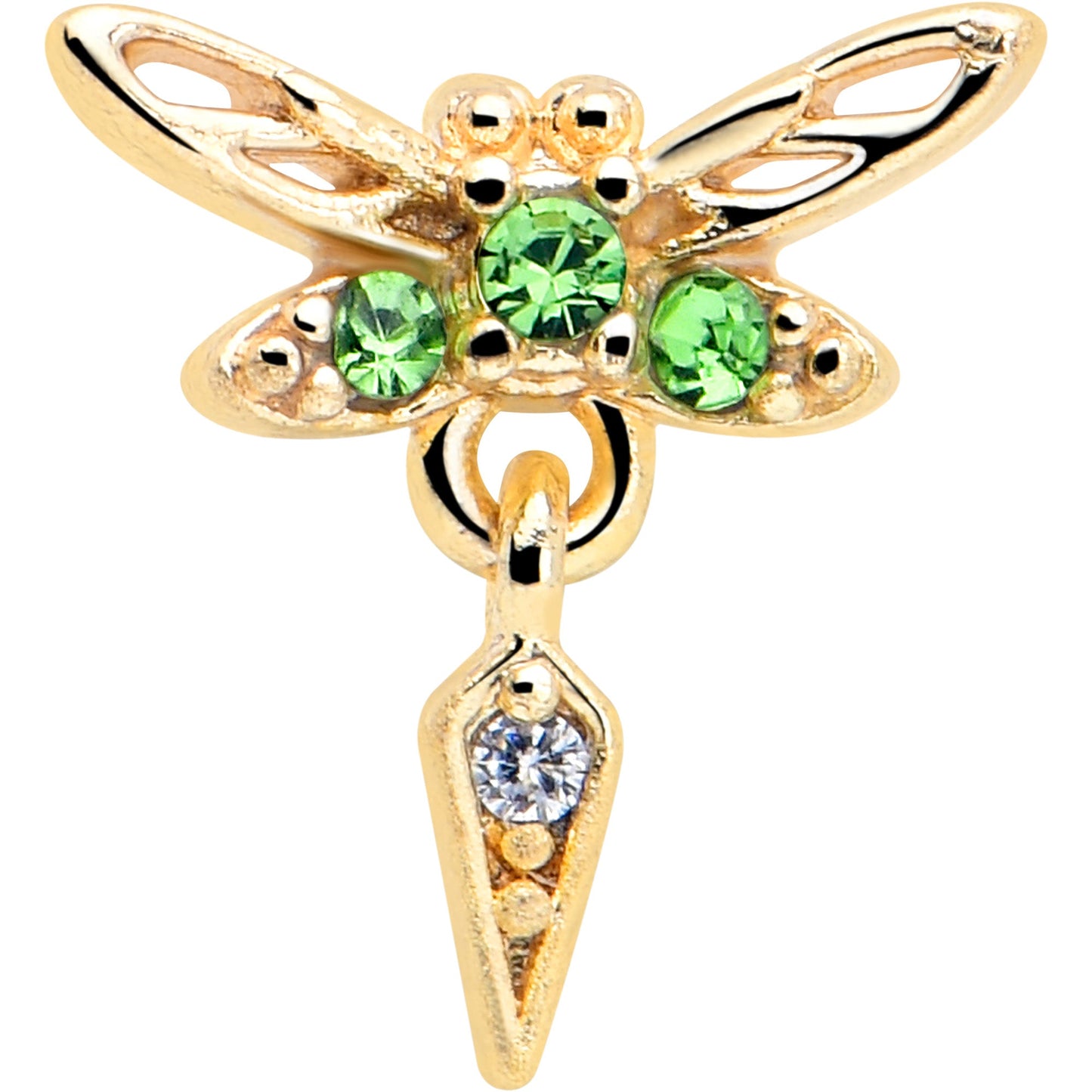 20G 7mm Green Gem Gold Tone Swank Dragonfly L Shape Nose Ring