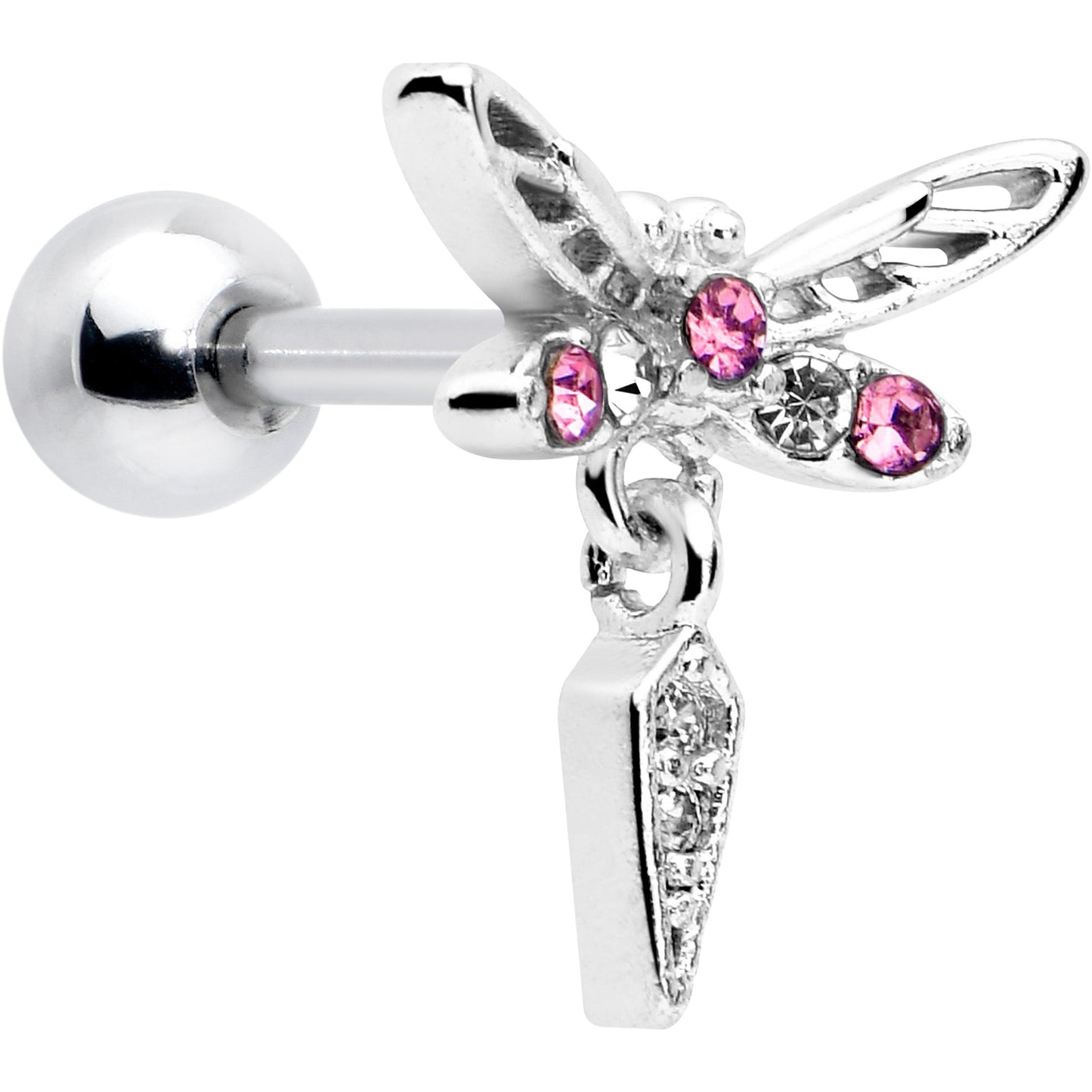 16G 1/4 Pink Gem Swank Dragonfly Dangle Cartilage Earring