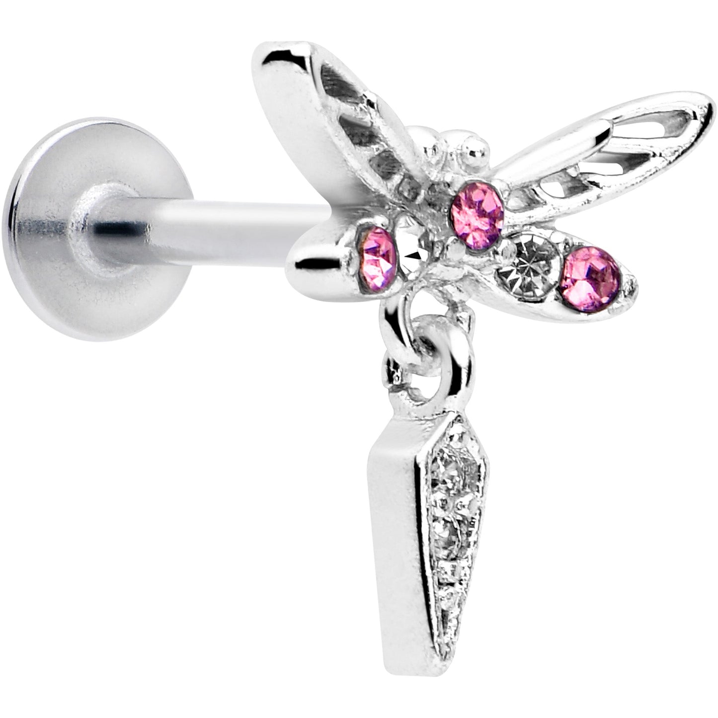 16G 5/16 Pink Gem Swank Dragonfly Dangle Labret Monroe Tragus