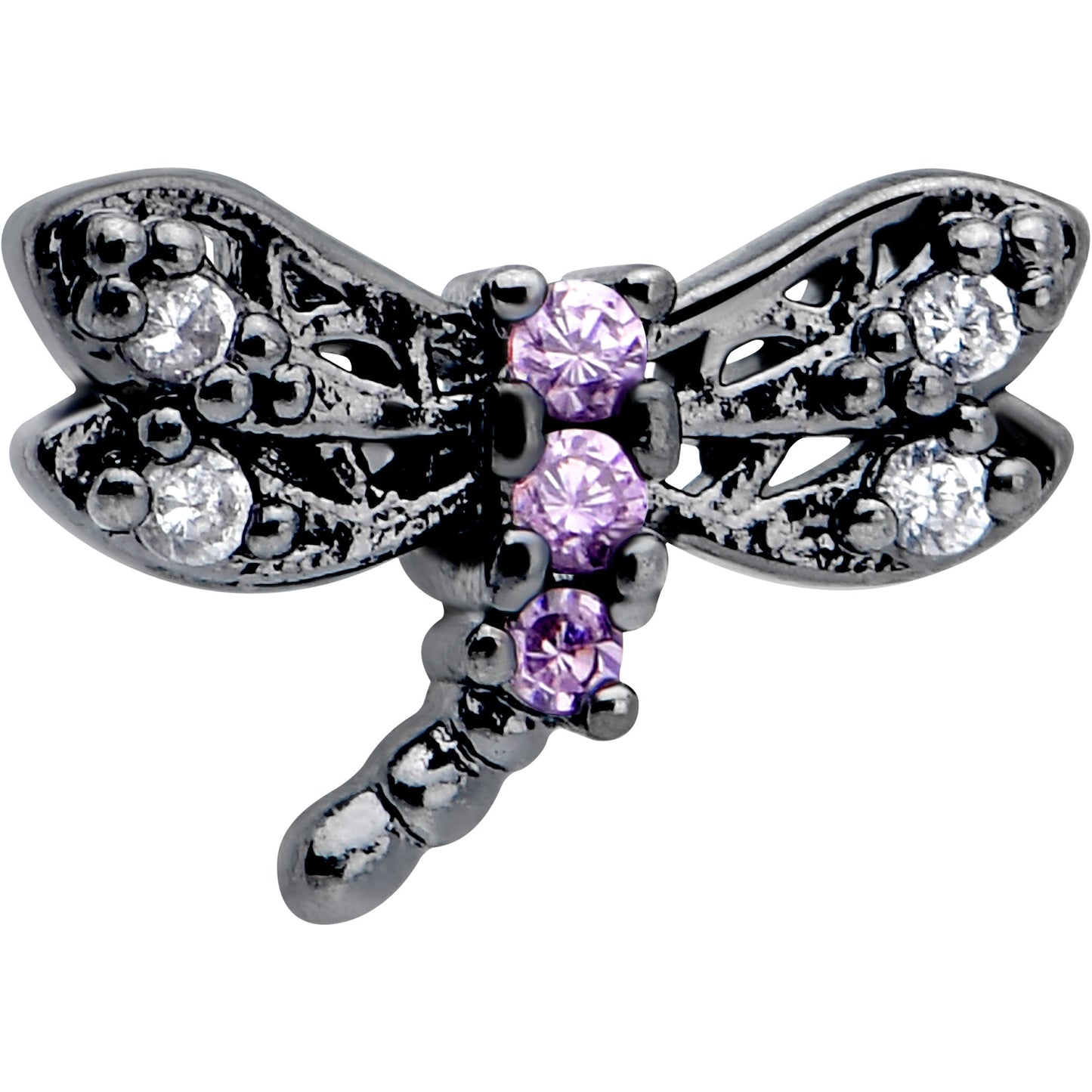 20G 7mm Purple CZ Gem Black Night Dragonfly L Shape Nose Ring