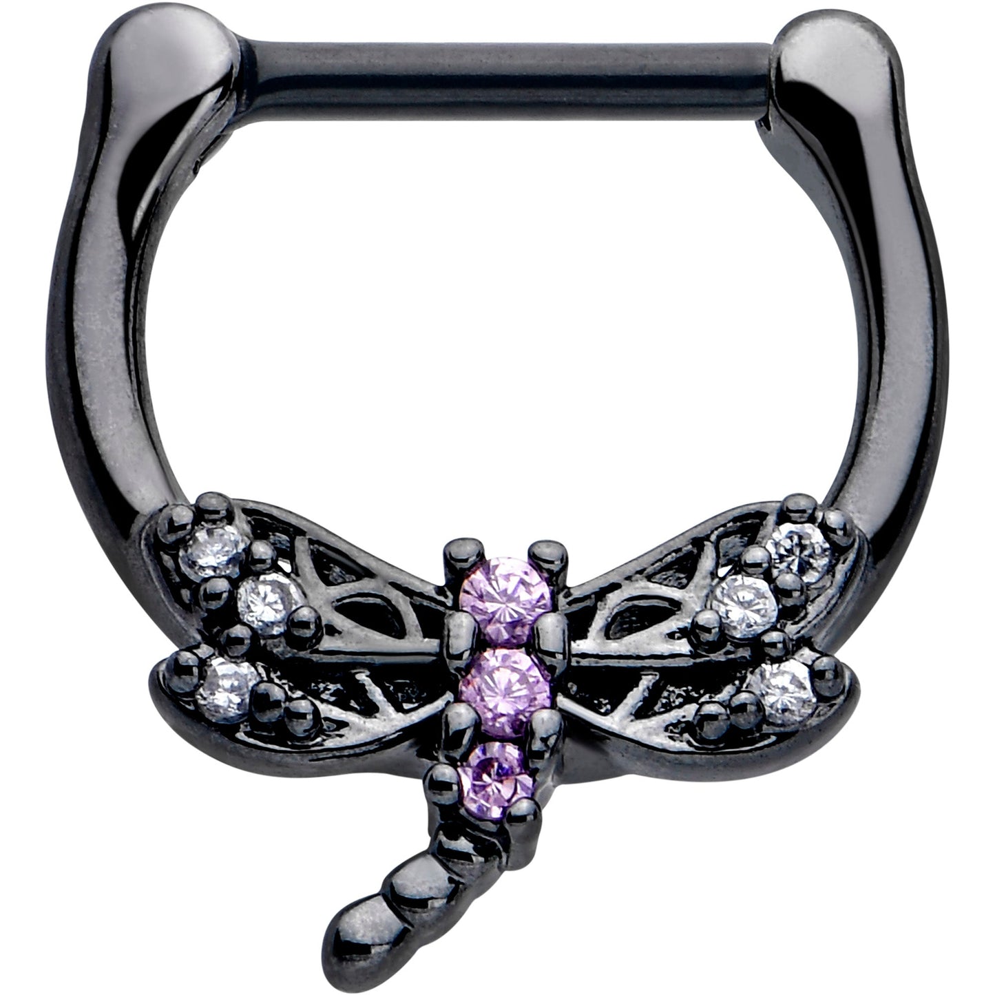 16G 5/16 Purple CZ Gem Black Night Dragonfly Cartilage Clicker
