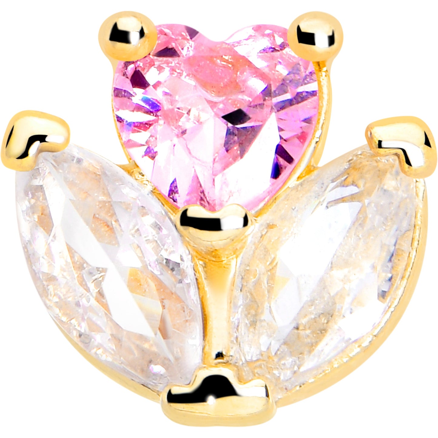 16G 1/4 Pink CZ Gem Gold Tone Love Flower Cartilage Tragus Earring