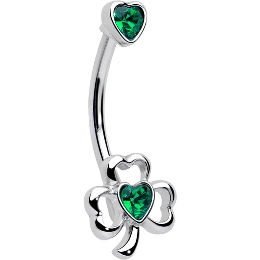 Green Gem Heart Shamrock St Patricks Day Double Mount Belly Ring
