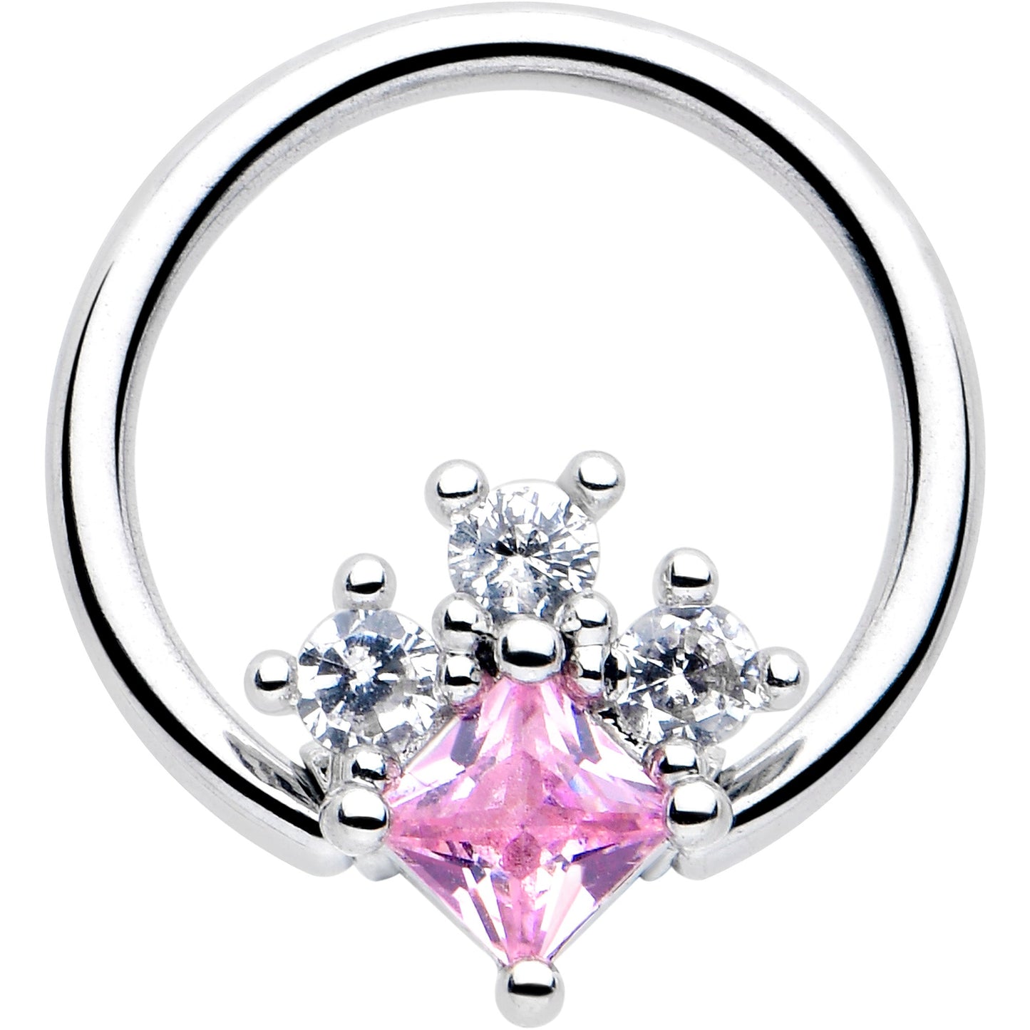 16G 3/8 Pink Clear CZ Gem Rhombus Riot BCR Captive Ring