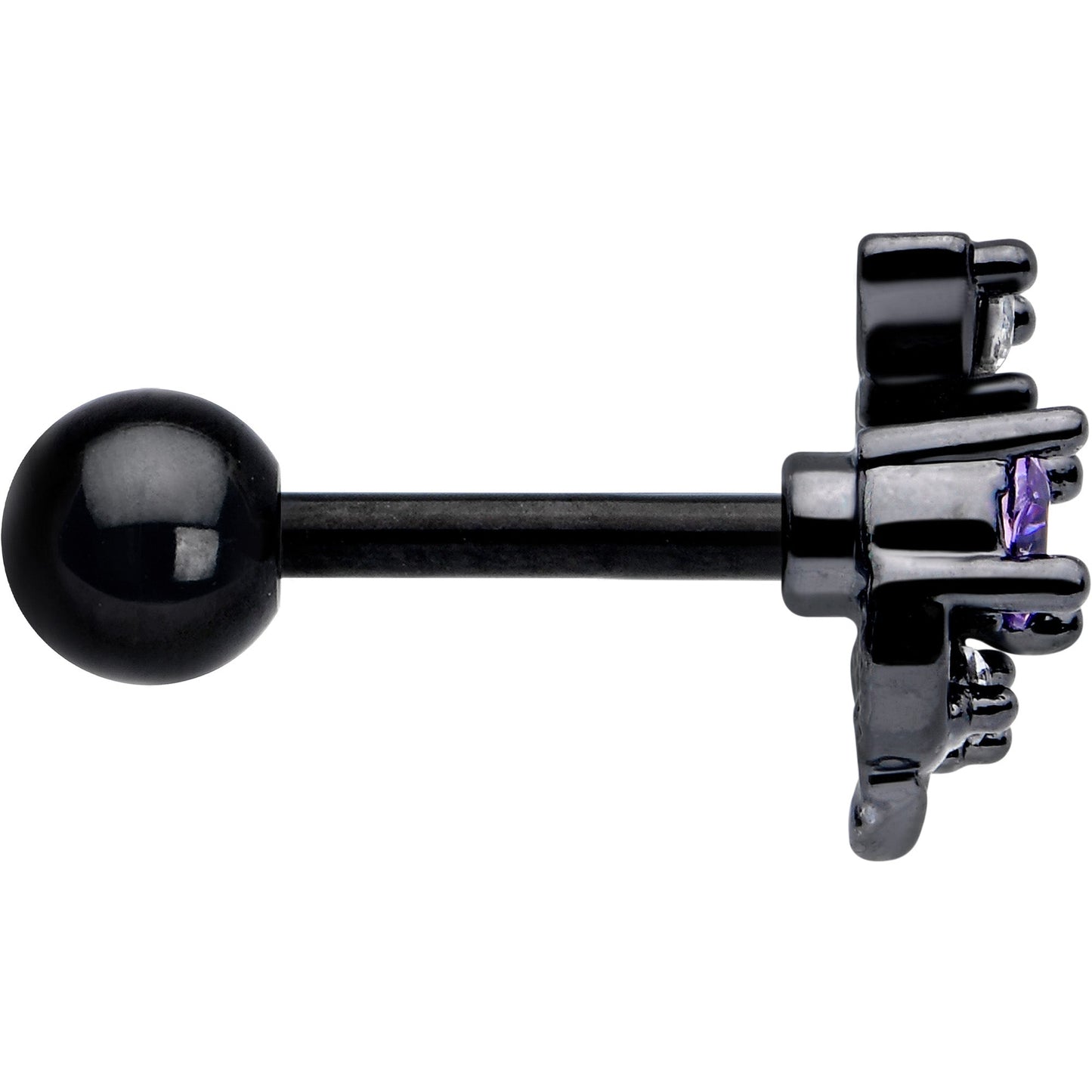 16G 1/4 Purple CZ Gem Black Twining Vine Cartilage Tragus Earring