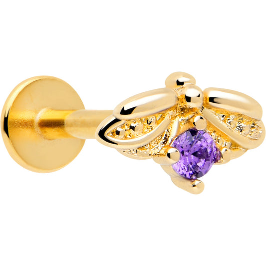 16G 5/16 Purple Gem Gold Tone Beauty Bug Labret Monroe Tragus