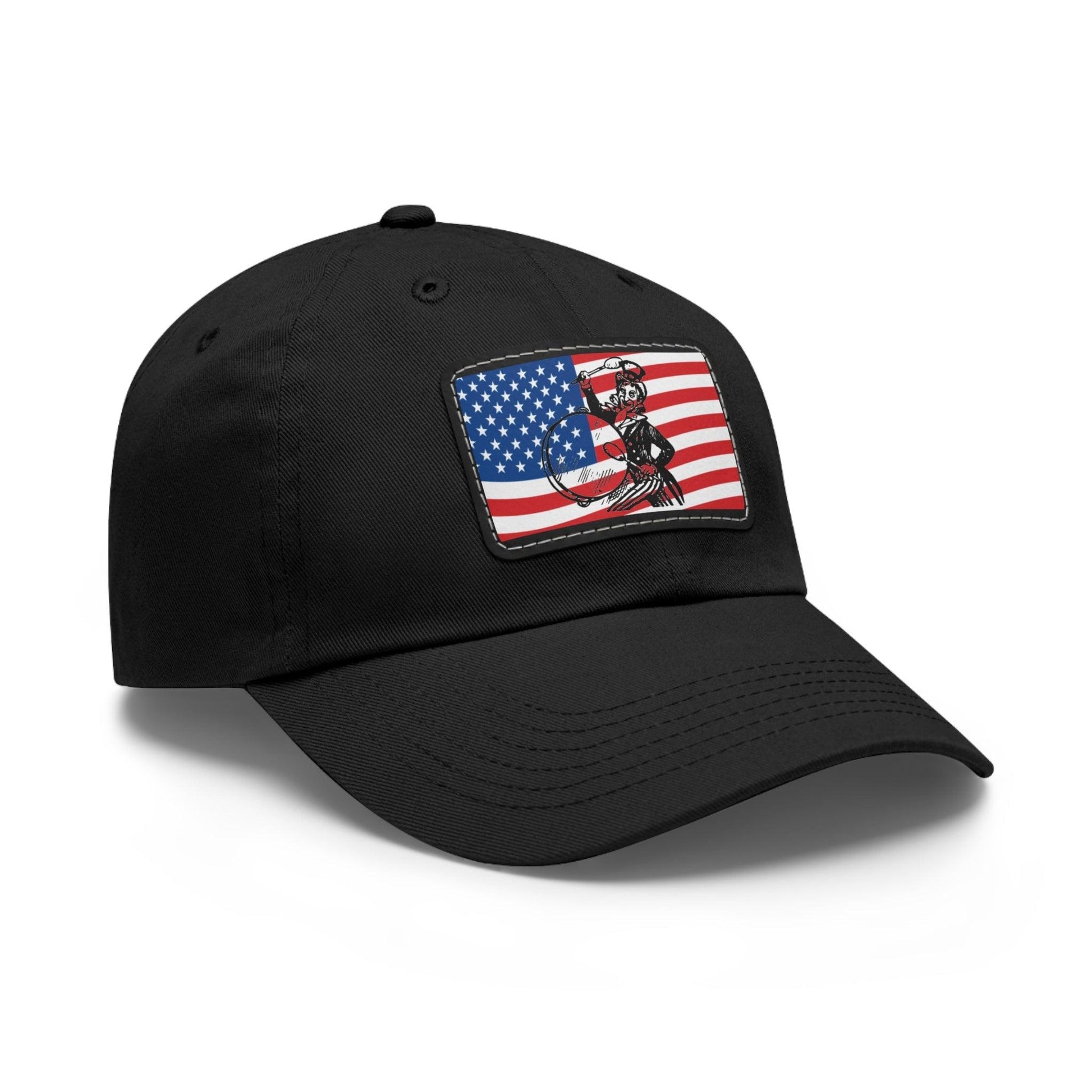 American Flag With Uncle Sam Drummer Dad Hat with Leather Patch (Rectangle) - Lizard Vigilante