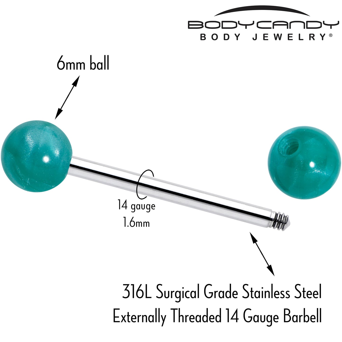 Color Acrylic Ball Tongue Ring Surgical Steel Barbell