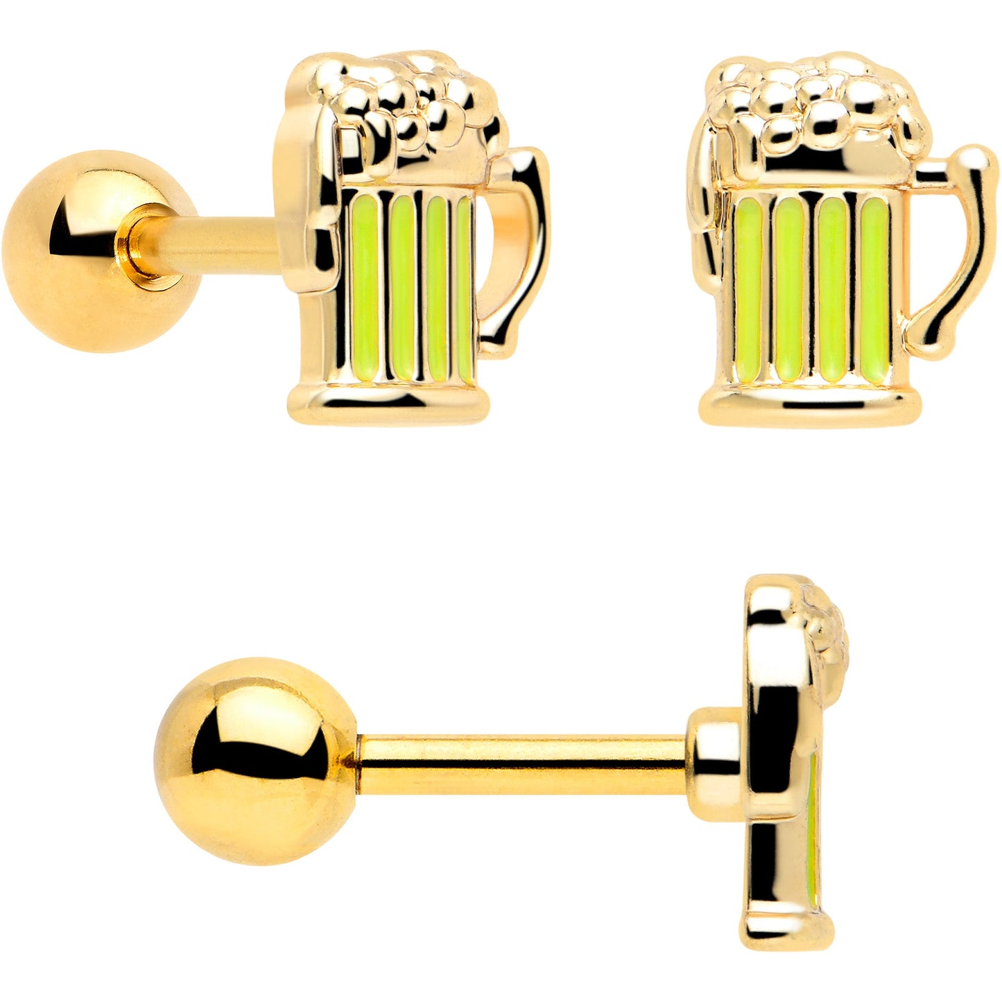 16G 1/4 Clear Gem Gold Tone Happy Hour Cartilage Earrings Set of 3