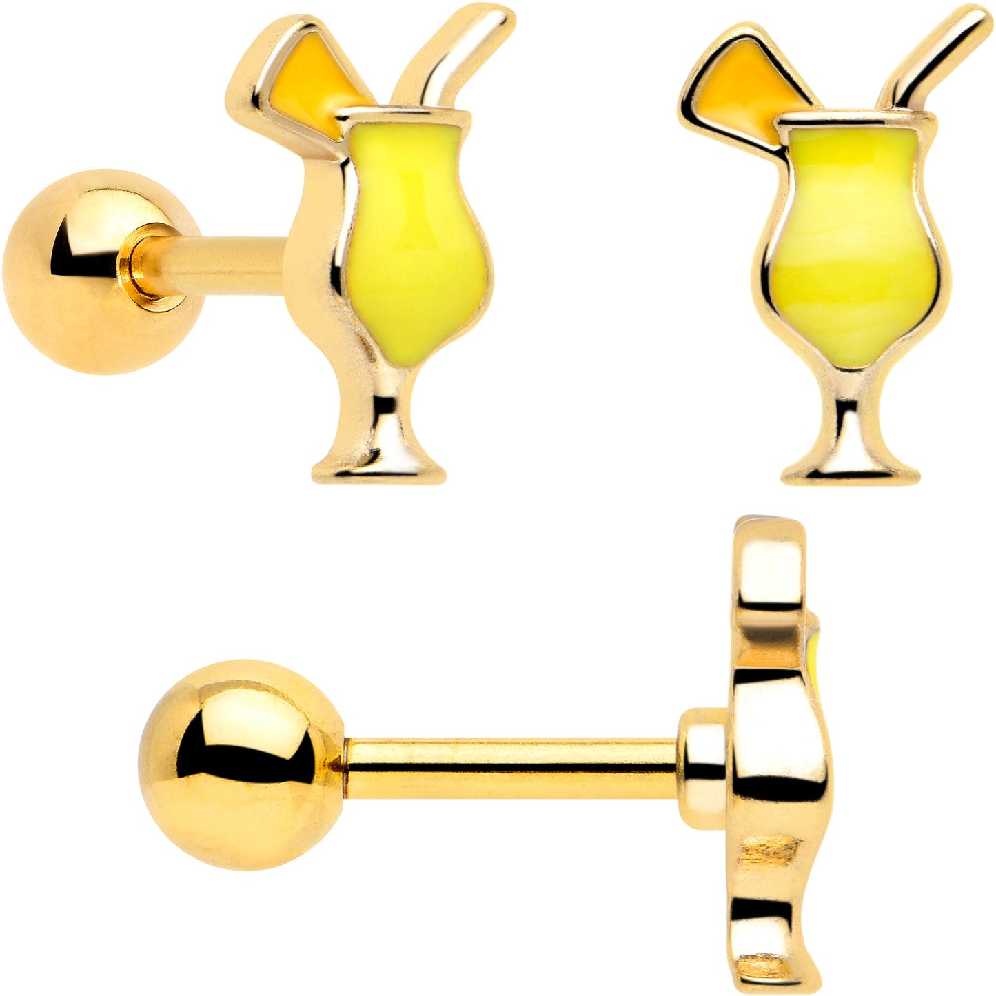 16G 1/4 Clear Gem Gold Tone Happy Hour Cartilage Earrings Set of 3