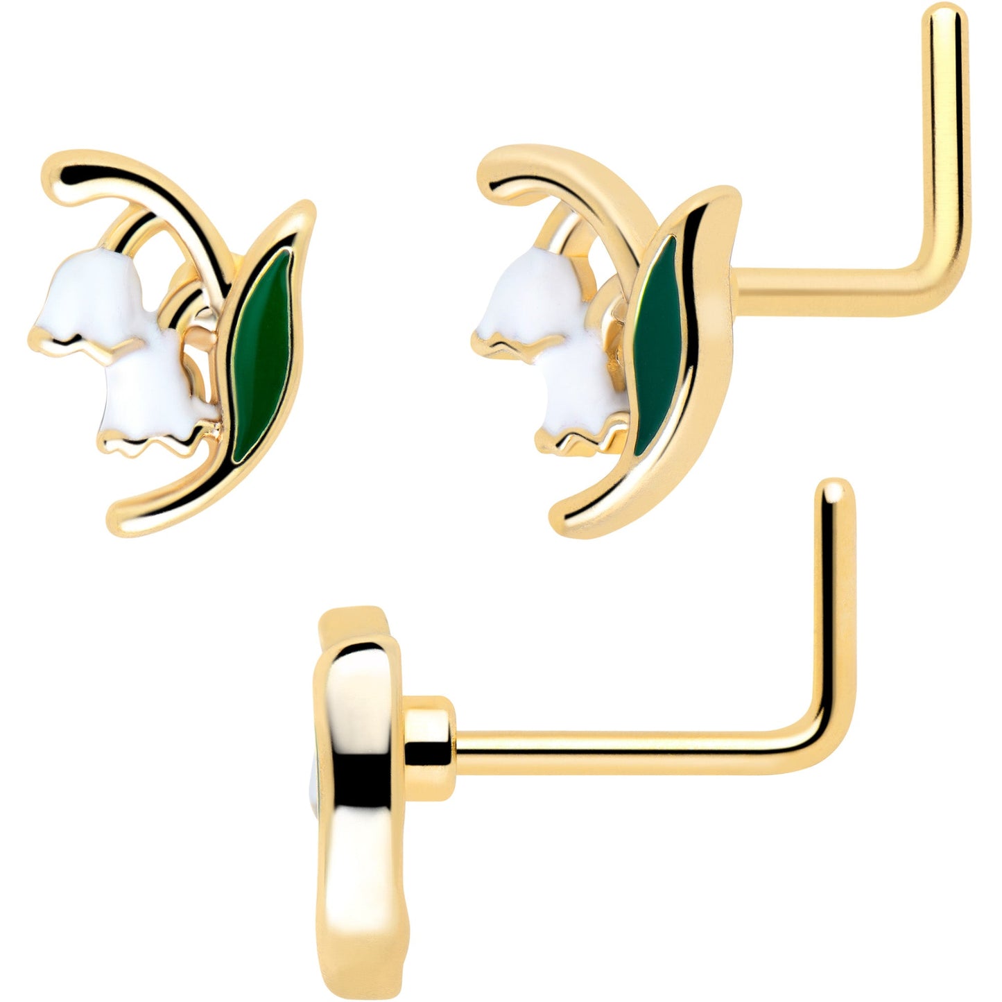 20G Gold Tone Cherry Flower L Shape Nose Hoop Nose Bone Set of 3