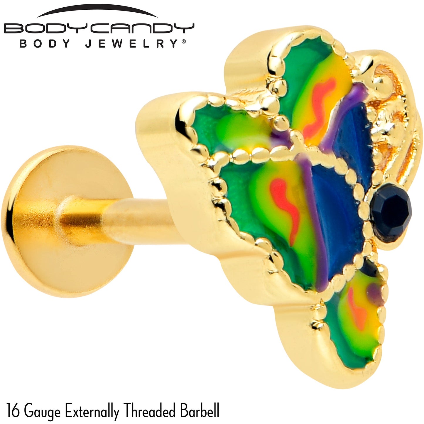 16G 5/16 Gold Tone Butterfly Colors Labret Monroe Tragus