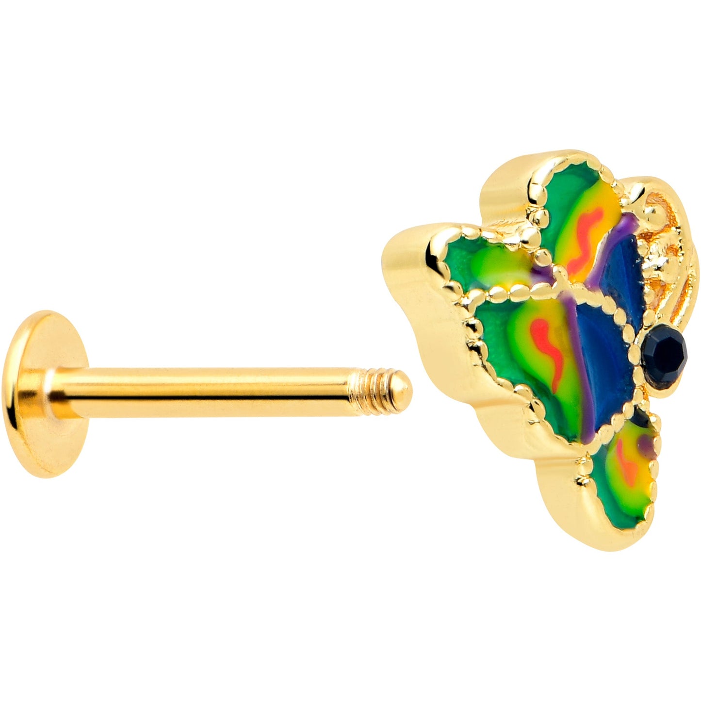 16G 5/16 Gold Tone Butterfly Colors Labret Monroe Tragus