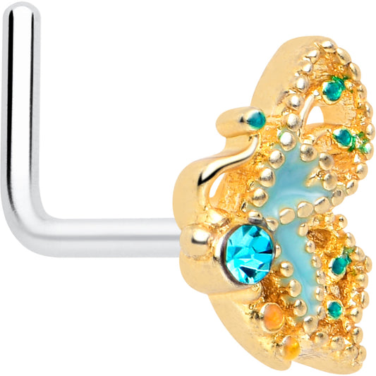20G 7mm Blue Gem Ribbon Butterfly L Shape Nose Ring