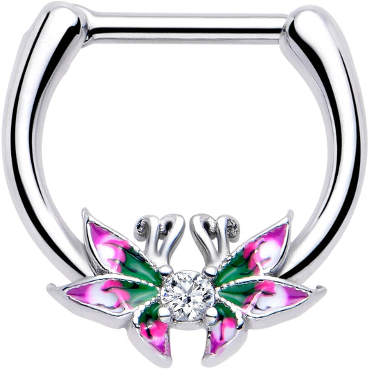 16G 5/16 Clear CZ Gem Profile Butterflies Cartilage Clicker