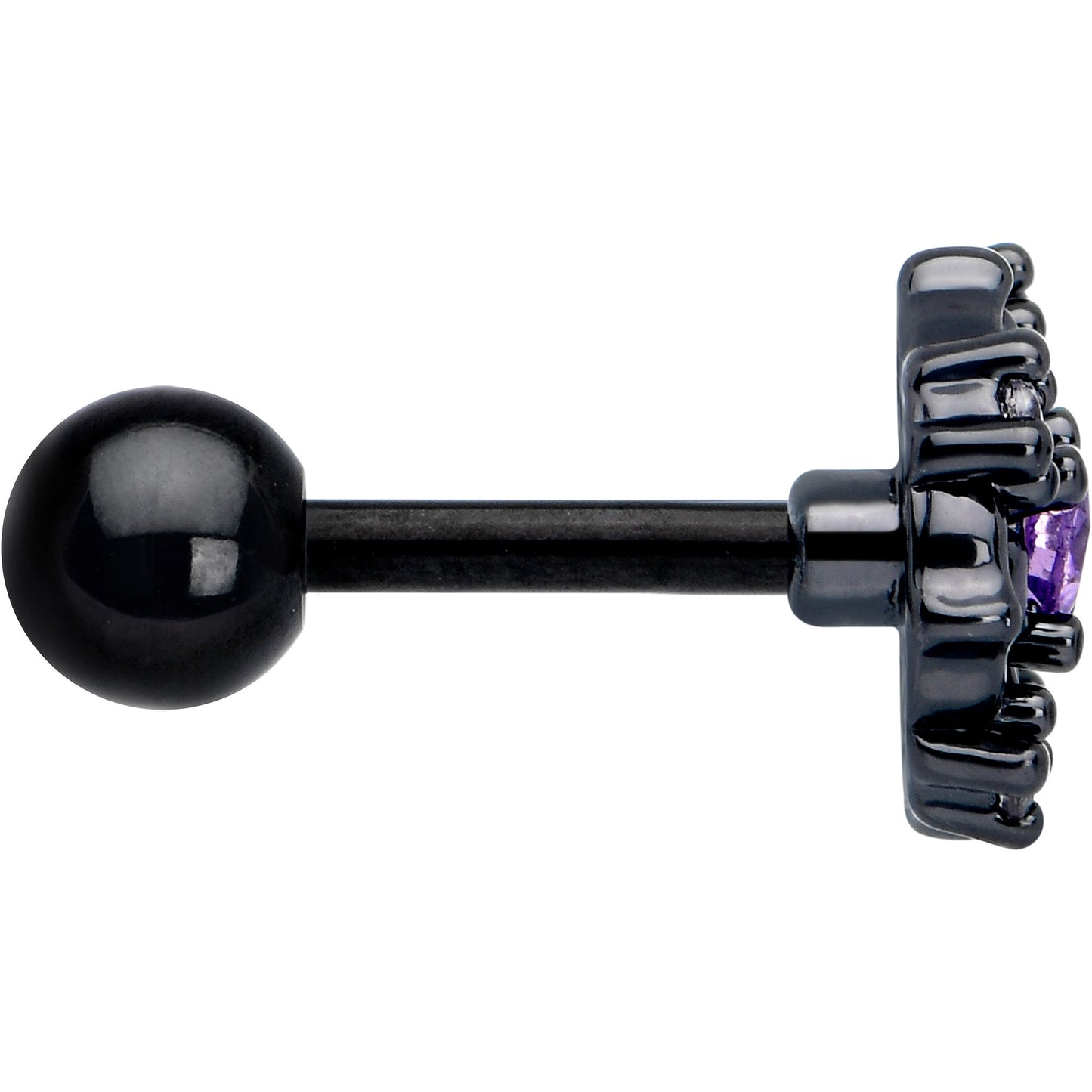 16G 1/4 Purple CZ Gem Black Flower Ring Cartilage Tragus Earring