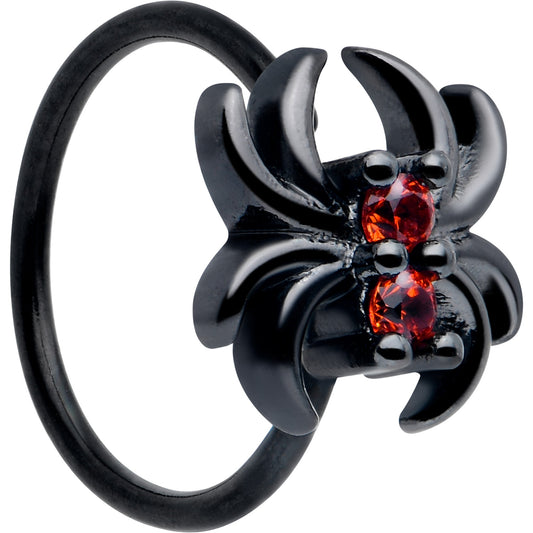 20G 5/16 Red CZ Gem Black Sleek Spider Nose Hoop