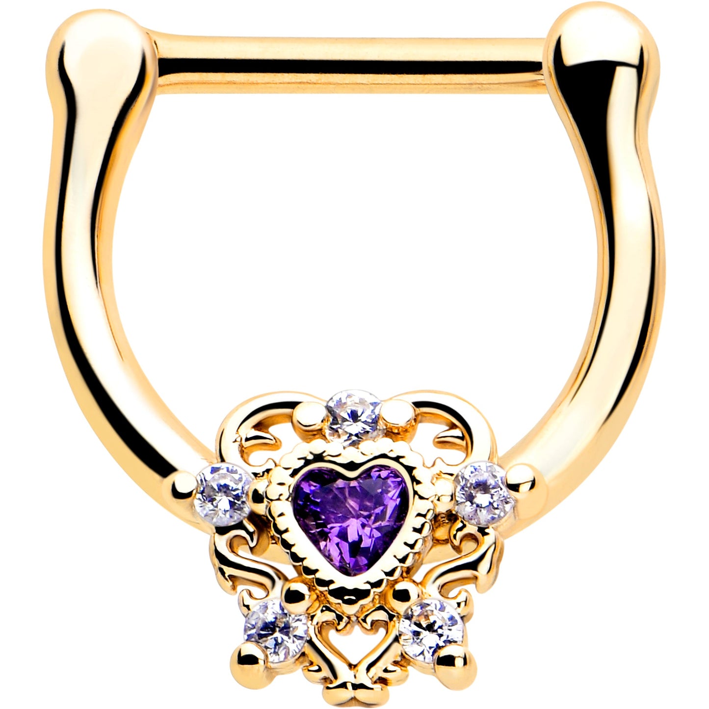 16G 5/16 Purple CZ Gem Gold Tone Heart of Love Cartilage Clicker