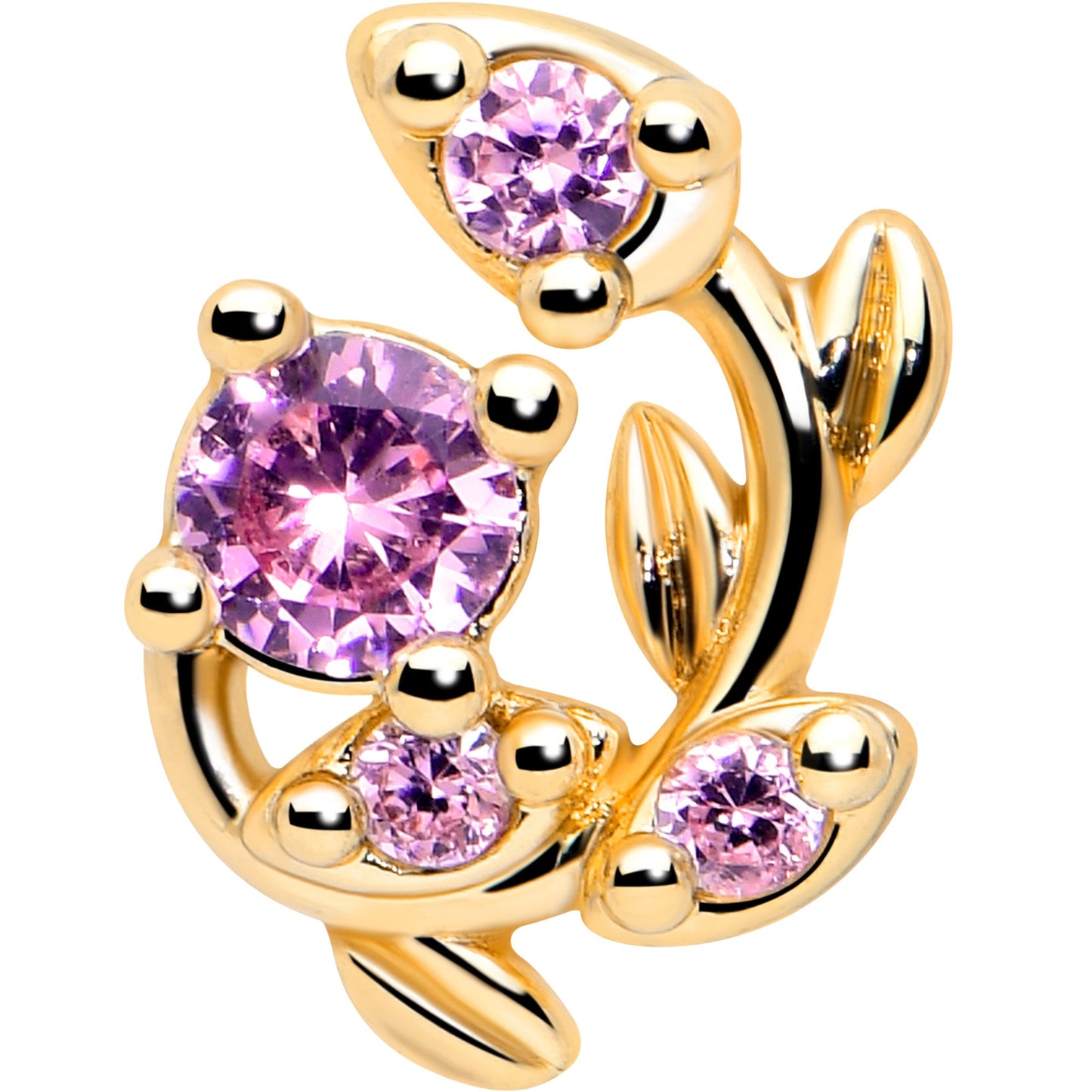20G 7mm Pink Gem Gold Tone Twining Vine L Shape Nose Ring