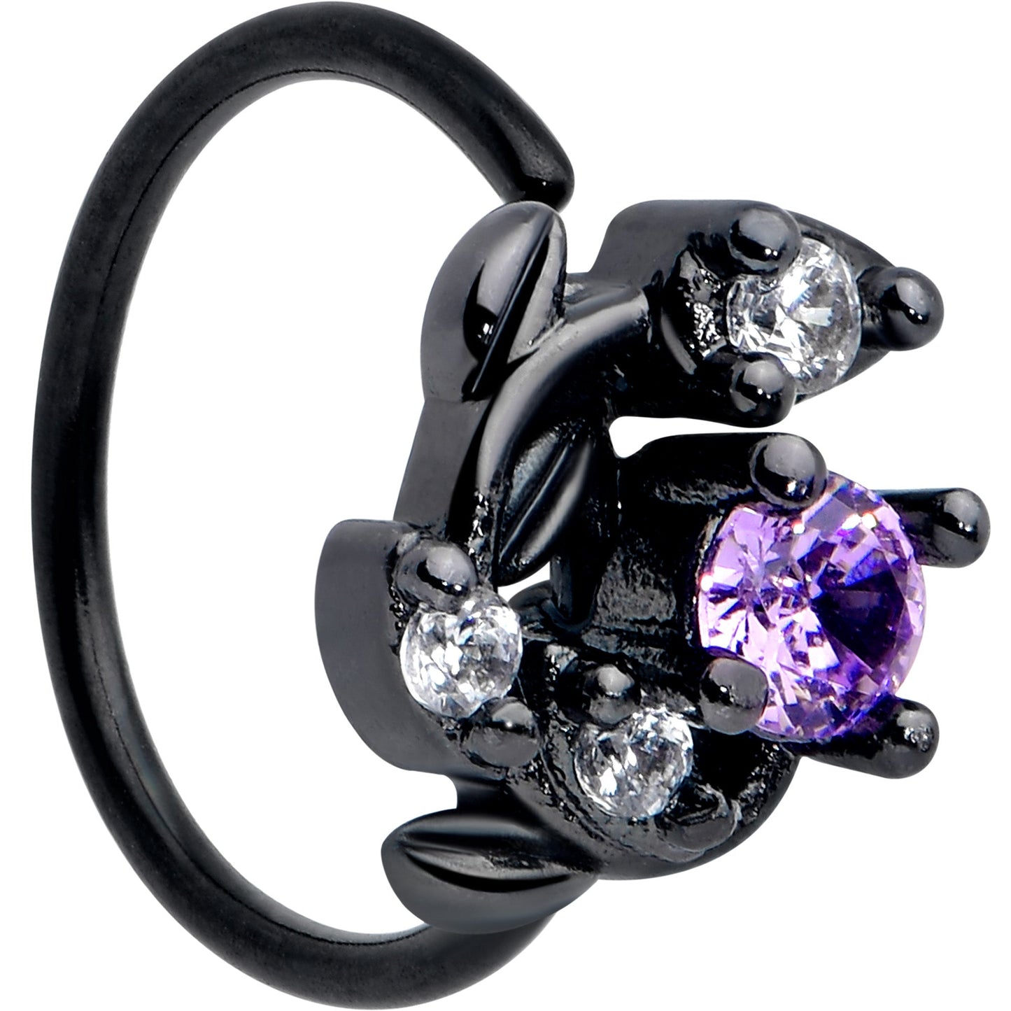20G 5/16 Purple Gem Black Twining Vine Nose Hoop