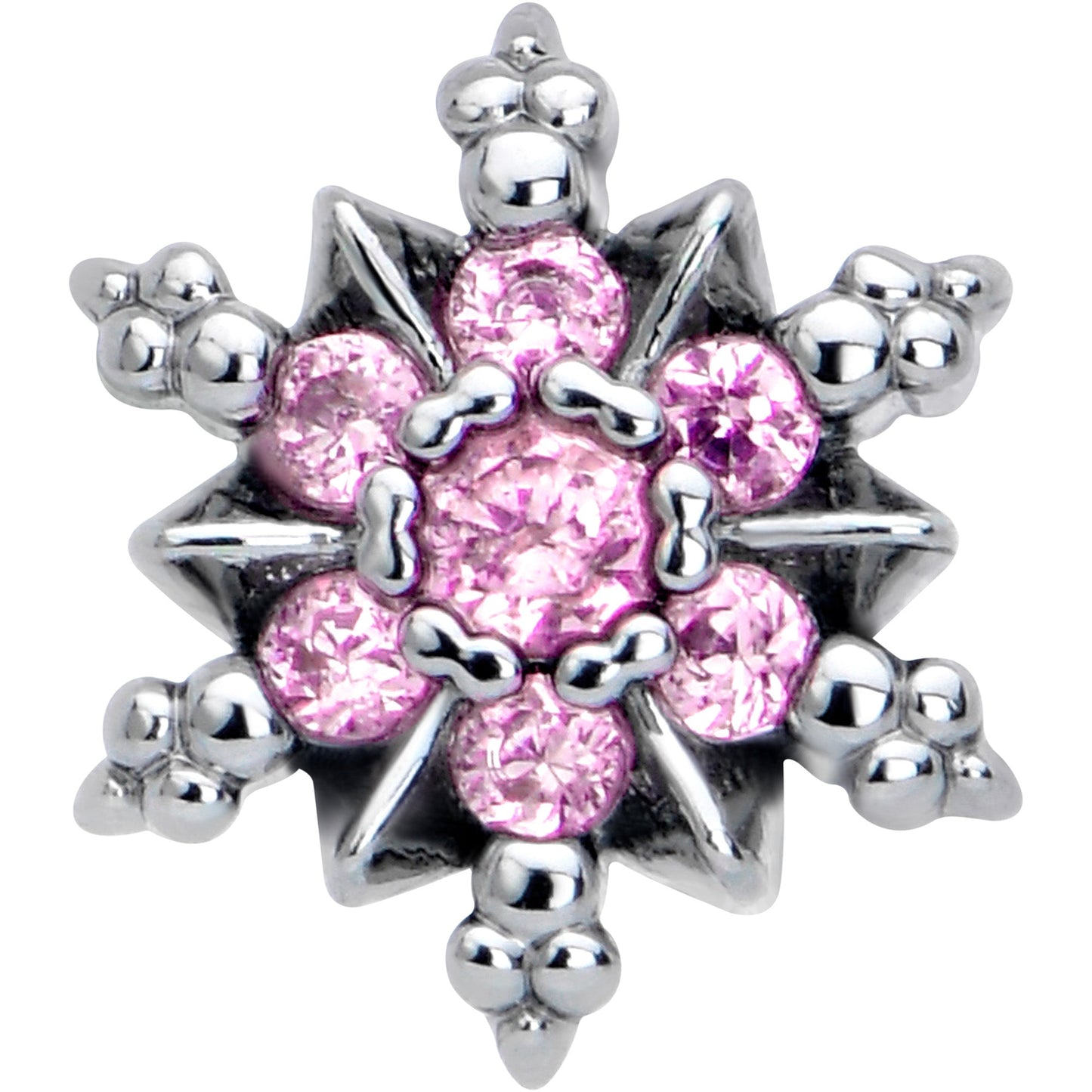 16G 1/4 Pink CZ Gem Glam Snowflake Cartilage Tragus Earring