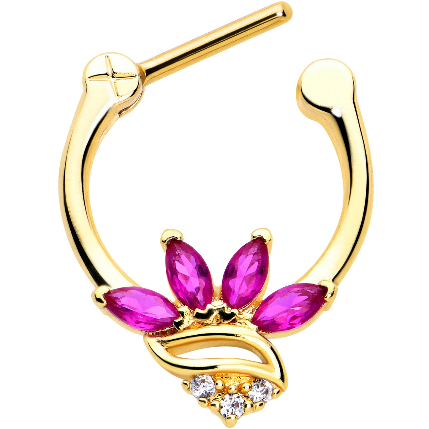 16G 5/16 Red CZ Gem Gold Tone Swirl Fan Cartilage Clicker