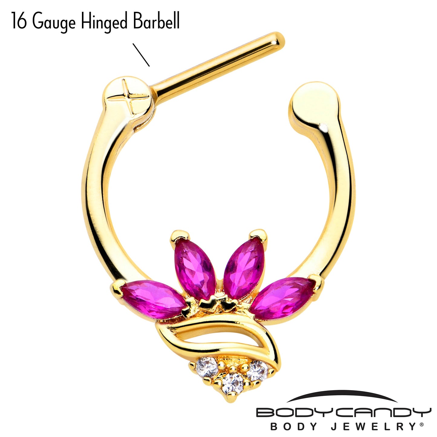 16G 5/16 Red CZ Gem Gold Tone Swirl Fan Cartilage Clicker