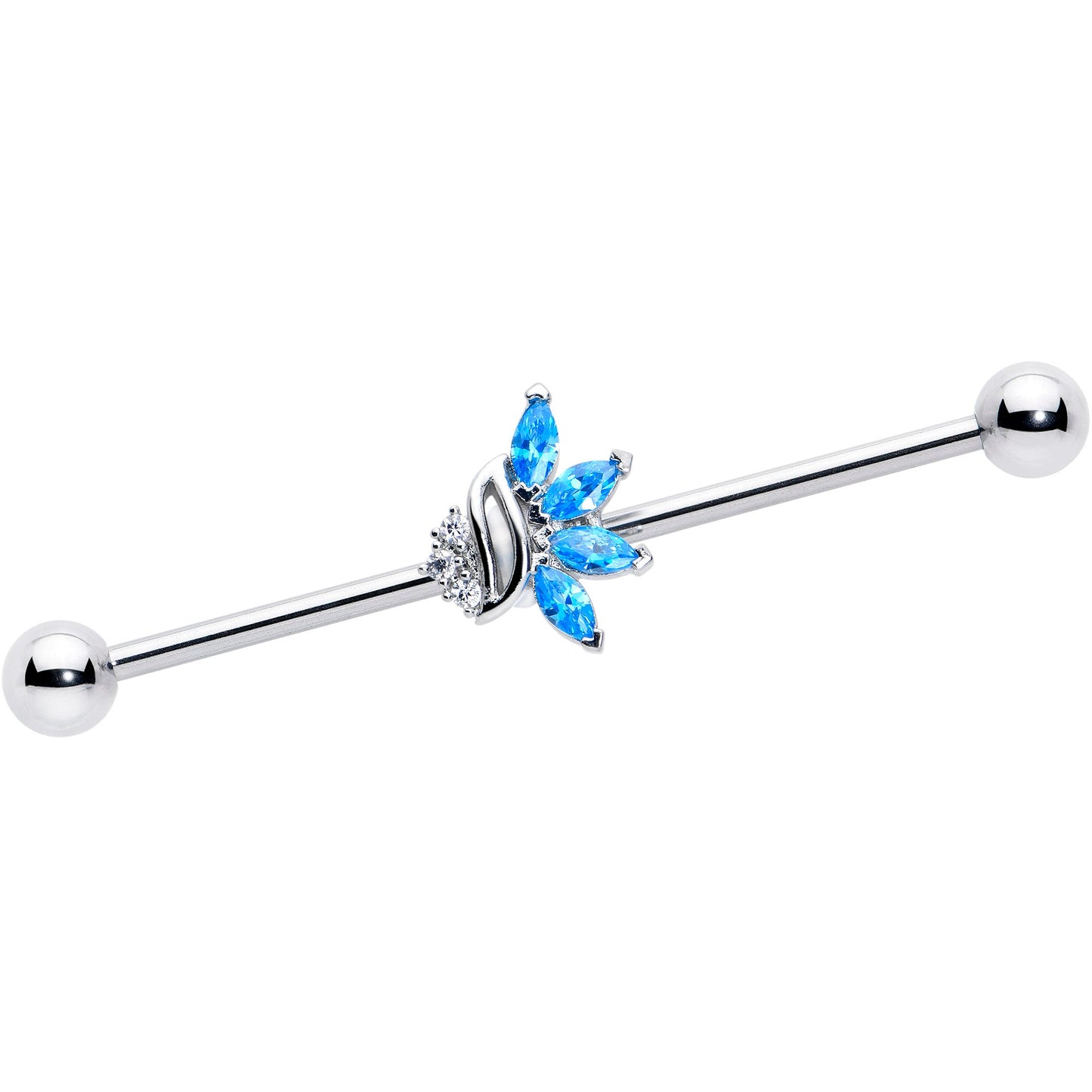 14G Blue CZ Gem Swirl Fan Industrial Barbell 38mm