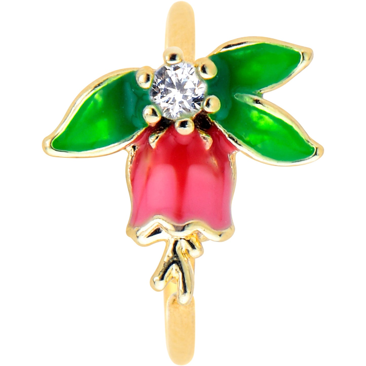 20G 5/16 Clear CZ Gem Gold Tone Bell Flower Nose Hoop