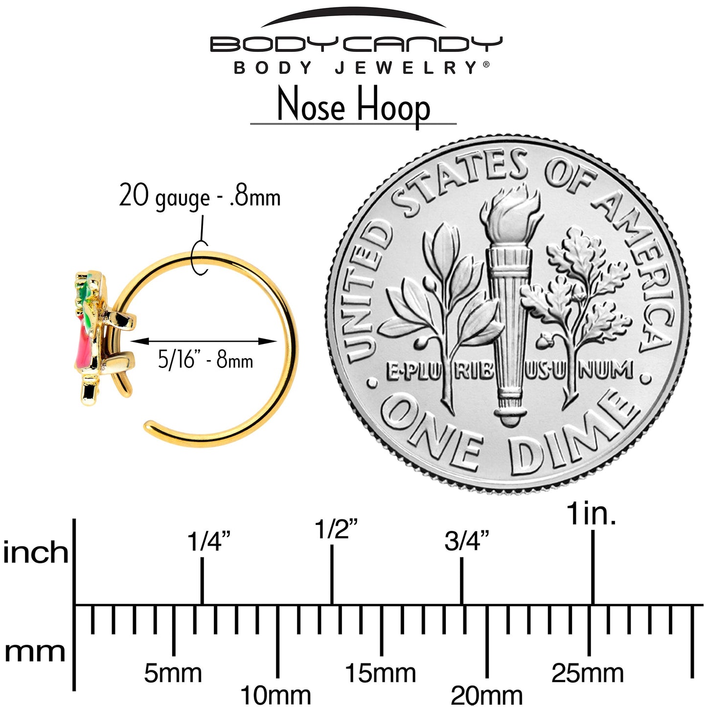 20G 5/16 Clear CZ Gem Gold Tone Bell Flower Nose Hoop