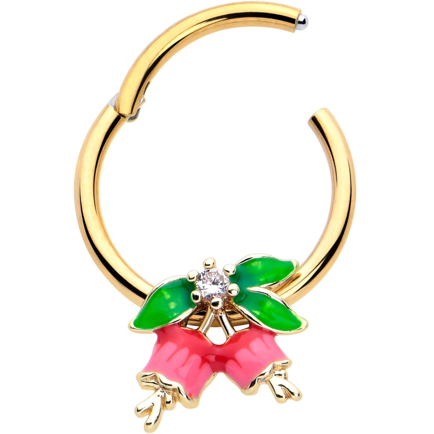 16G 3/8 Clear CZ Gem Gold Tone Bell Flowers Hinged Segment Ring