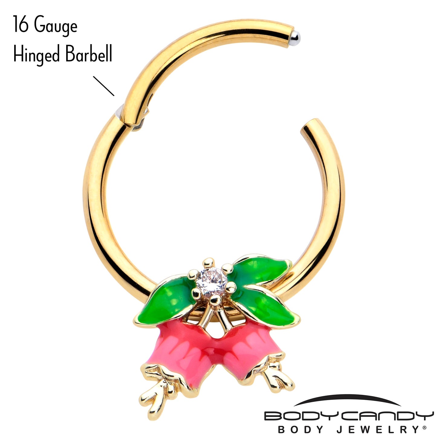 16G 3/8 Clear CZ Gem Gold Tone Bell Flowers Hinged Segment Ring