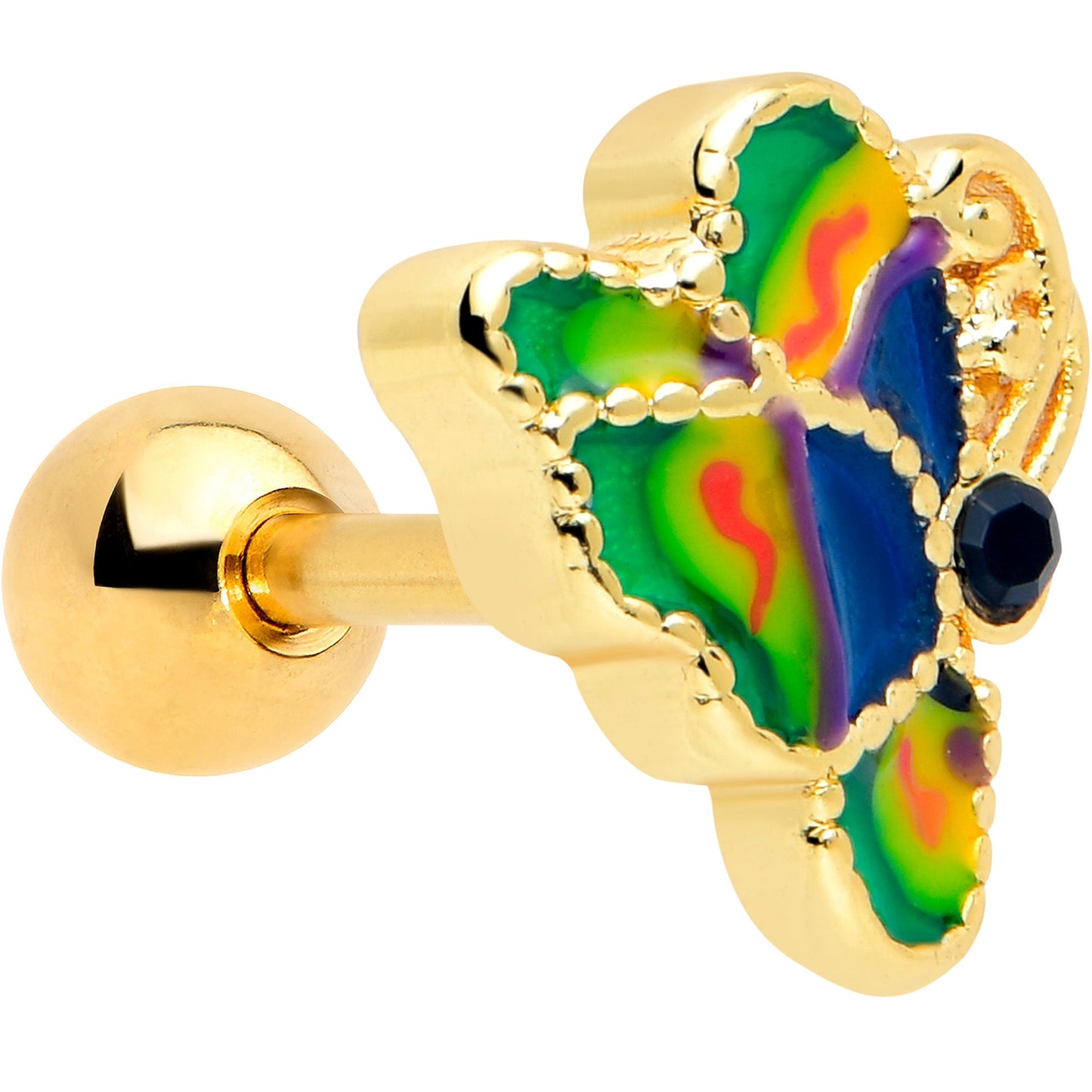 16G 1/4 Blue Gem Gold Tone Butterfly Colors Cartilage Tragus Earring