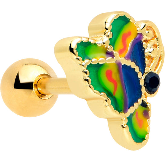16G 1/4 Blue Gem Gold Tone Butterfly Colors Cartilage Tragus Earring