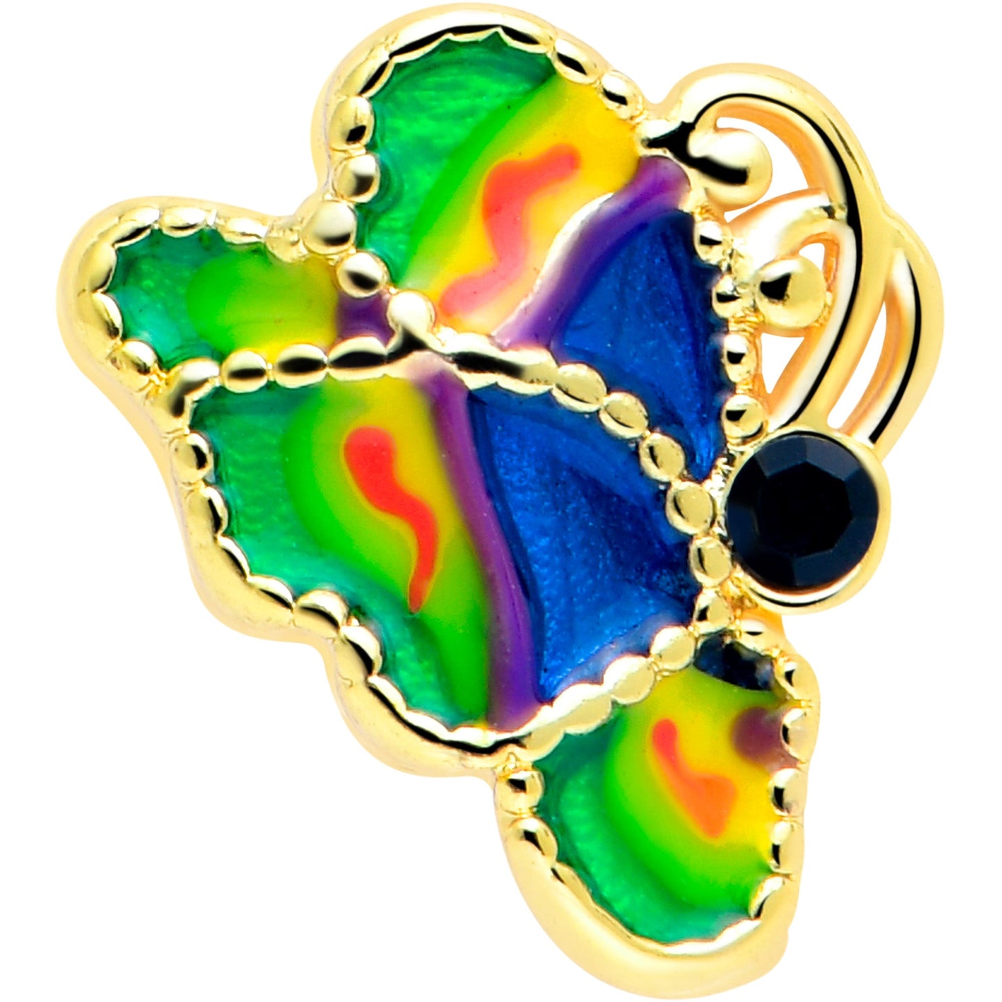 16G 1/4 Blue Gem Gold Tone Butterfly Colors Cartilage Tragus Earring