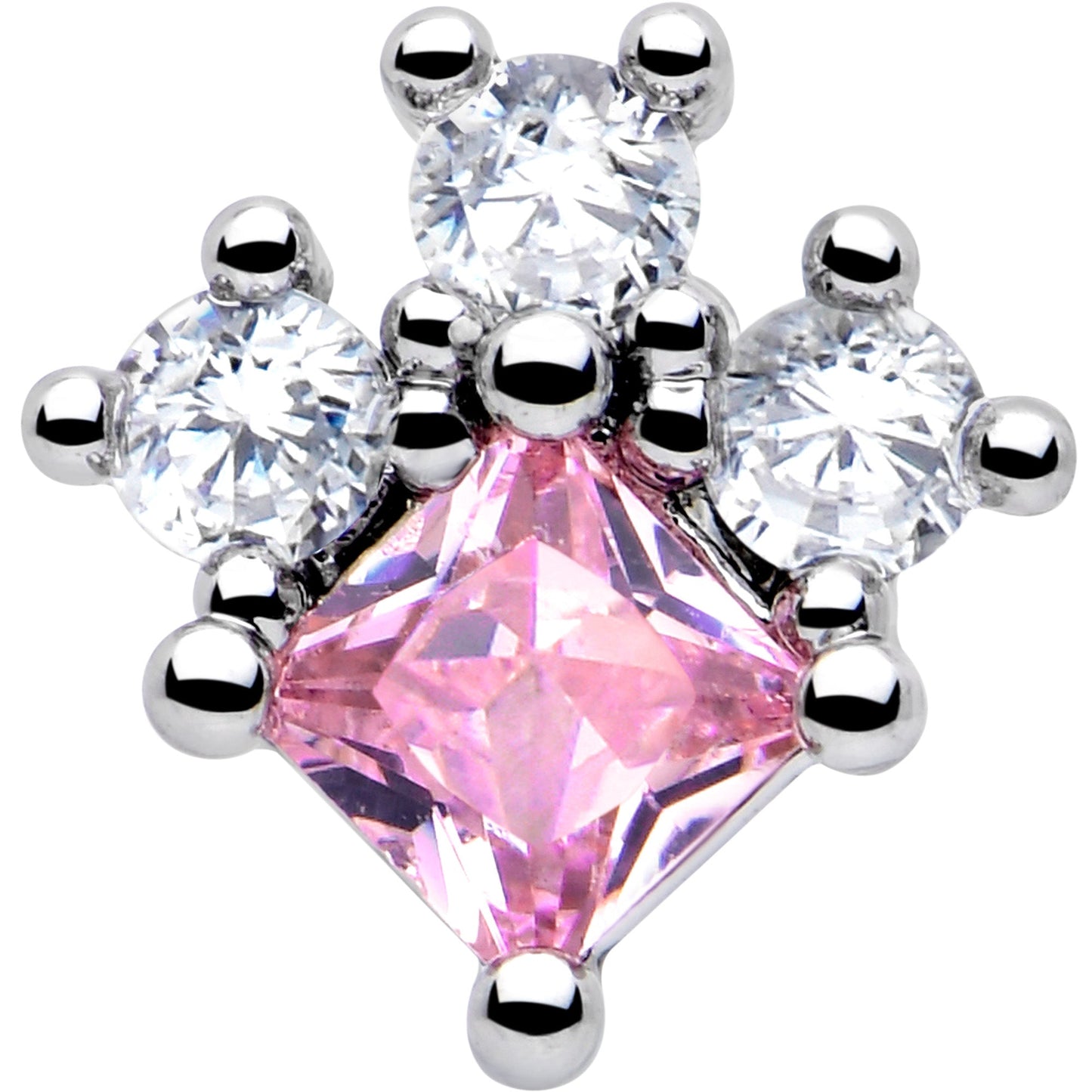 16G 5/16 Pink Clear CZ Gem Rhombus Riot Labret Monroe Tragus
