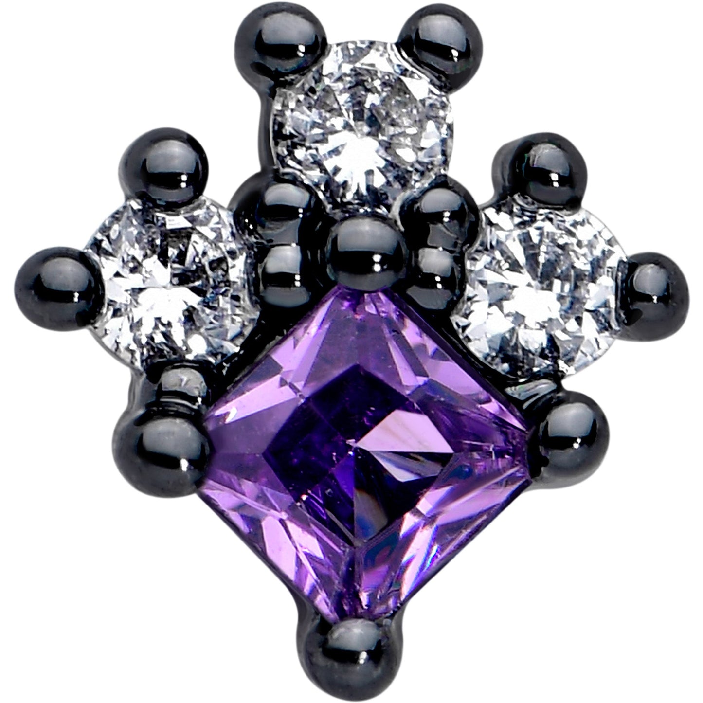 16G 5/16 Purple CZ Gem Black Rhombus Riot Labret Monroe Tragus