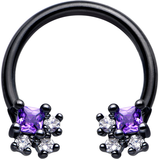 16G 3/8 Purple CZ Gem Black Rhombus Riot Horseshoe Circular Barbell