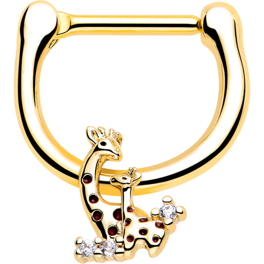 16G 5/16 Clear CZ Gem Gold Tone Mom Baby Giraffe Cartilage Clicker