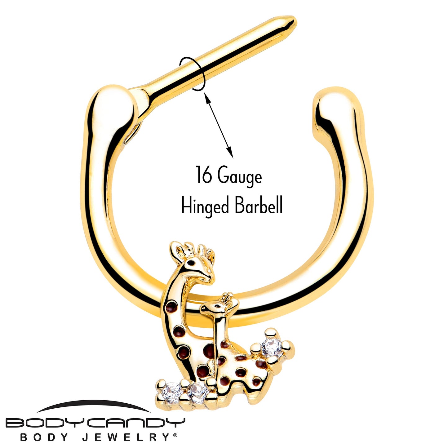 16G 5/16 Clear CZ Gem Gold Tone Mom Baby Giraffe Cartilage Clicker