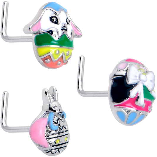 20G 7mm Easter Egg Bunny L Shape Nose Ring Set of 3