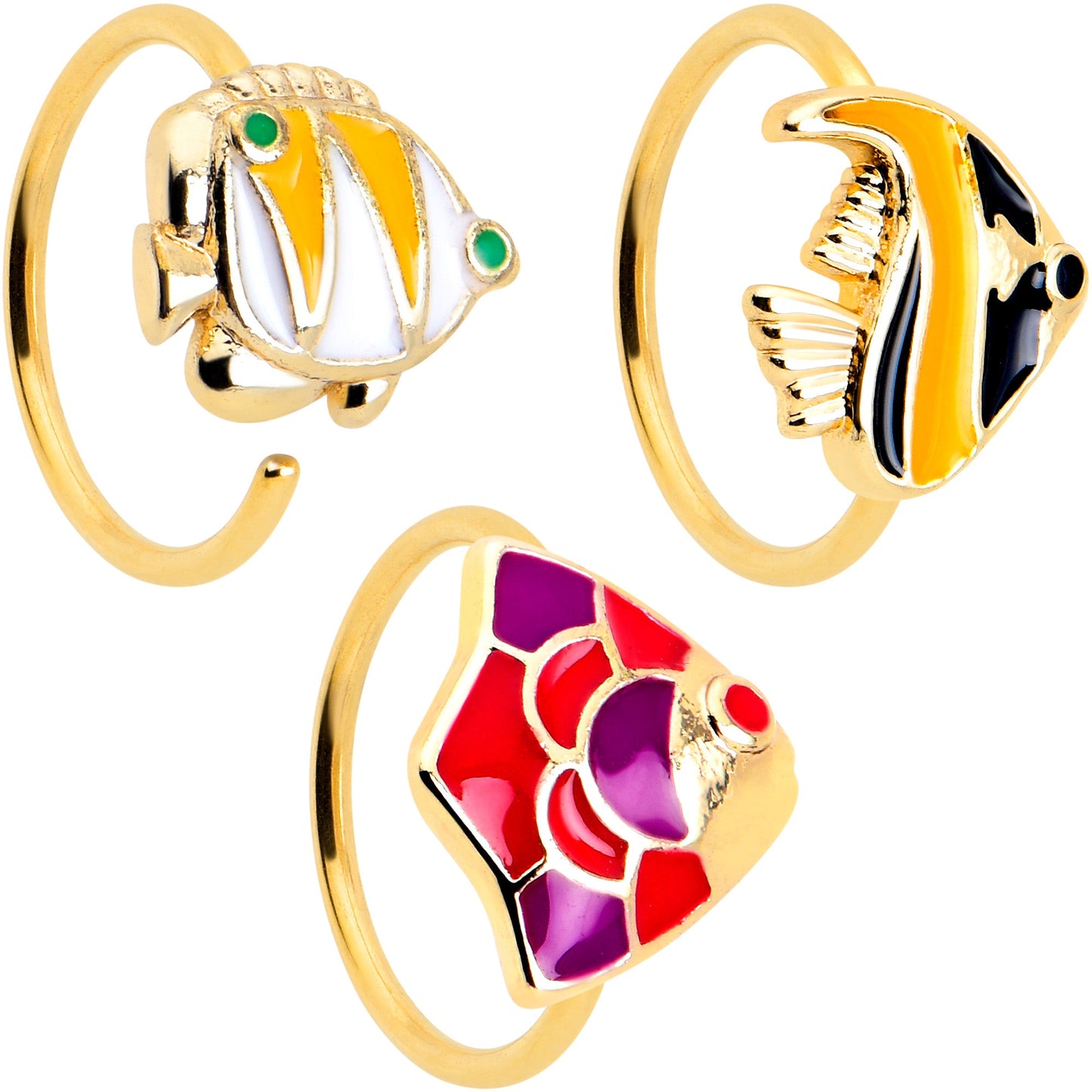 20G 5/16 Gold Tone Tropical Fish Nose Hoop Set of 3