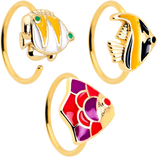 20G 5/16 Gold Tone Tropical Fish Nose Hoop Set of 3
