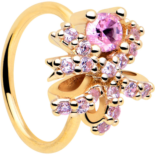 20G 5/16 Pink CZ Gem Gold Tone Abstract Ribbon Nose Hoop
