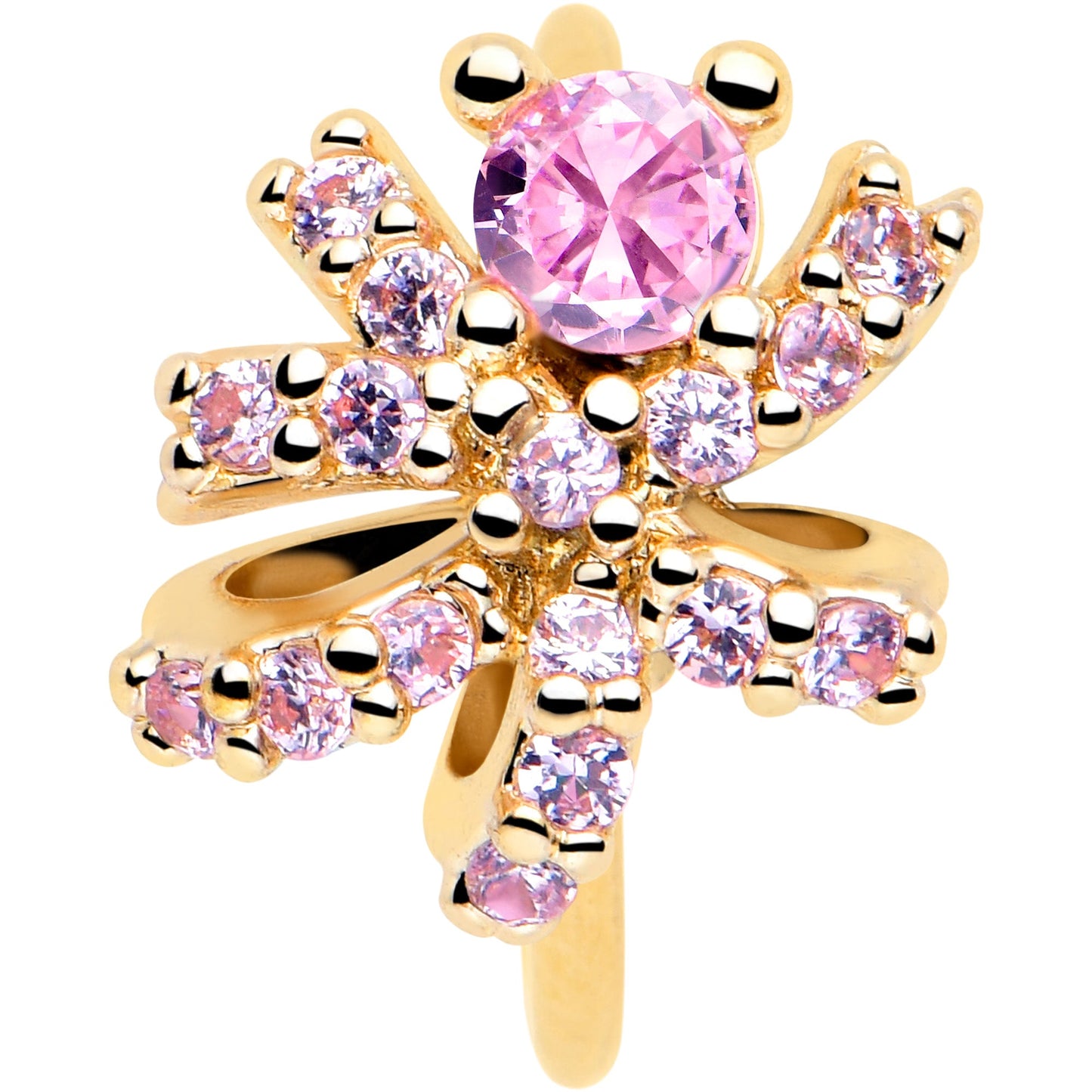 20G 5/16 Pink CZ Gem Gold Tone Abstract Ribbon Nose Hoop