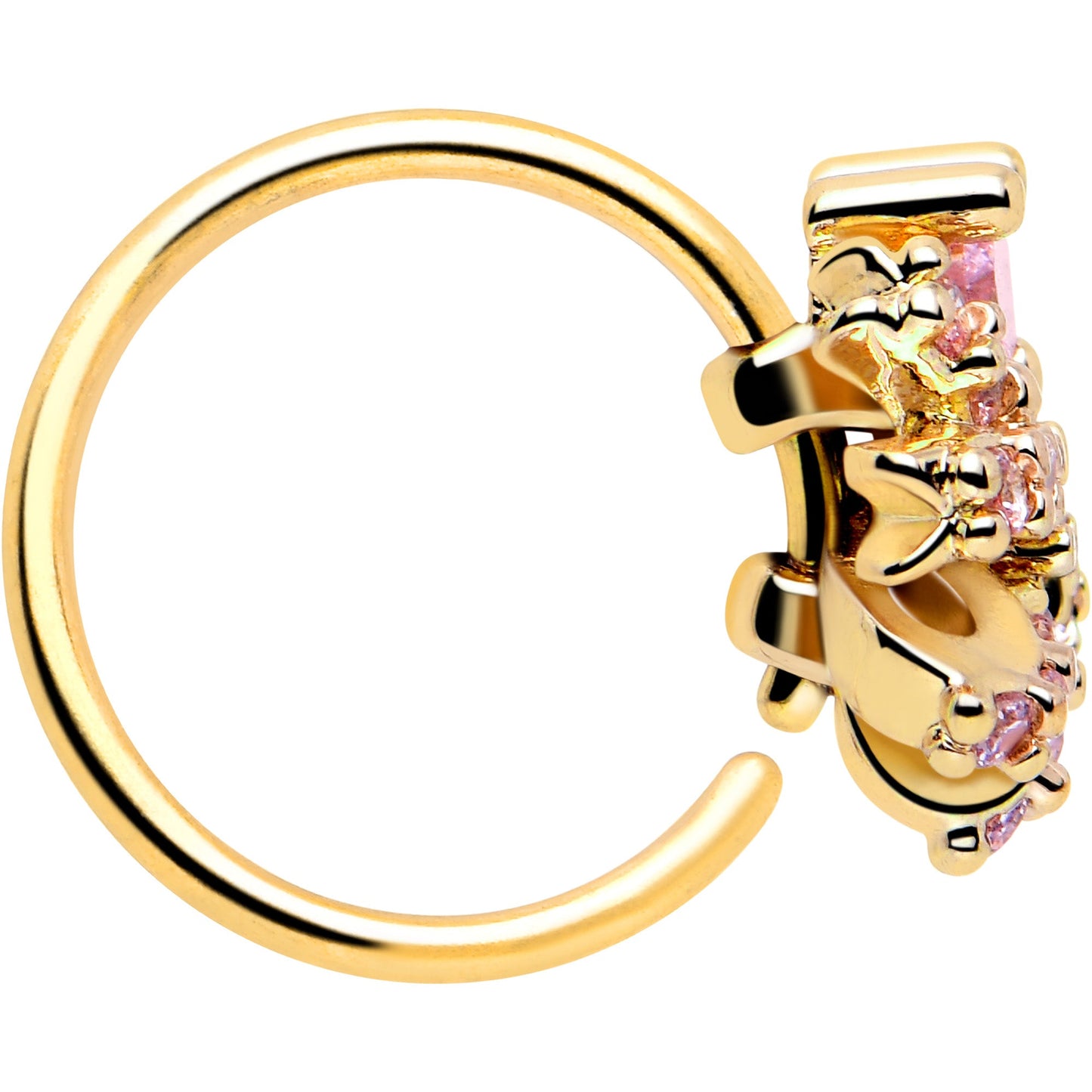 20G 5/16 Pink CZ Gem Gold Tone Abstract Ribbon Nose Hoop