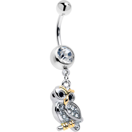 Clear Gem Evening Owl Dangle Belly Ring