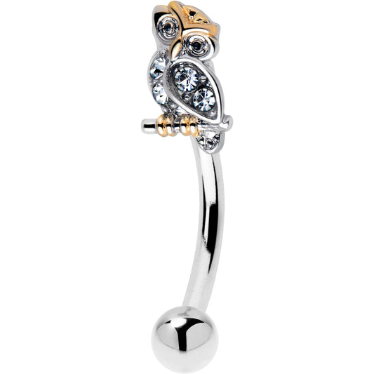 16G 5/16 Clear Gem Evening Owl Curved Eyebrow Ring