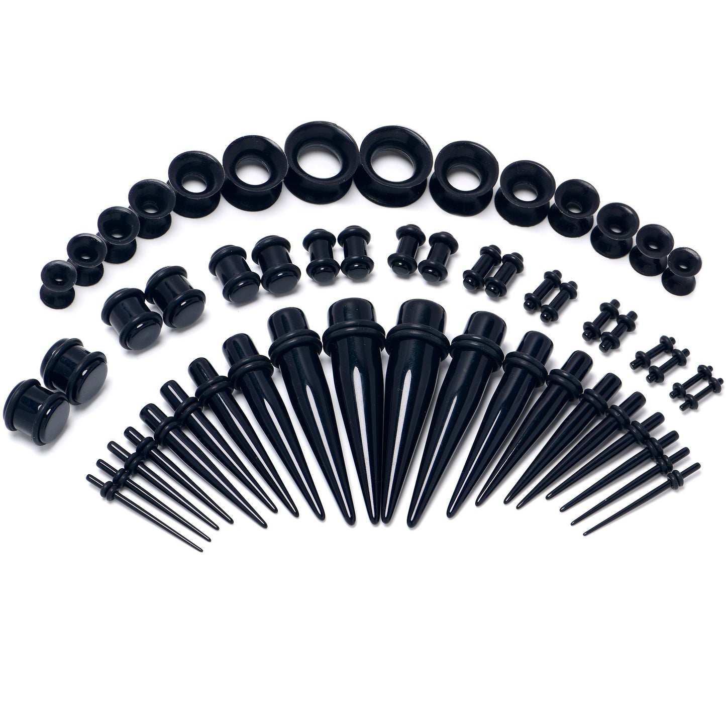 14G to 1/2 Black Acrylic 54 Piece Ear Stretching Kit with Jojoba Oil