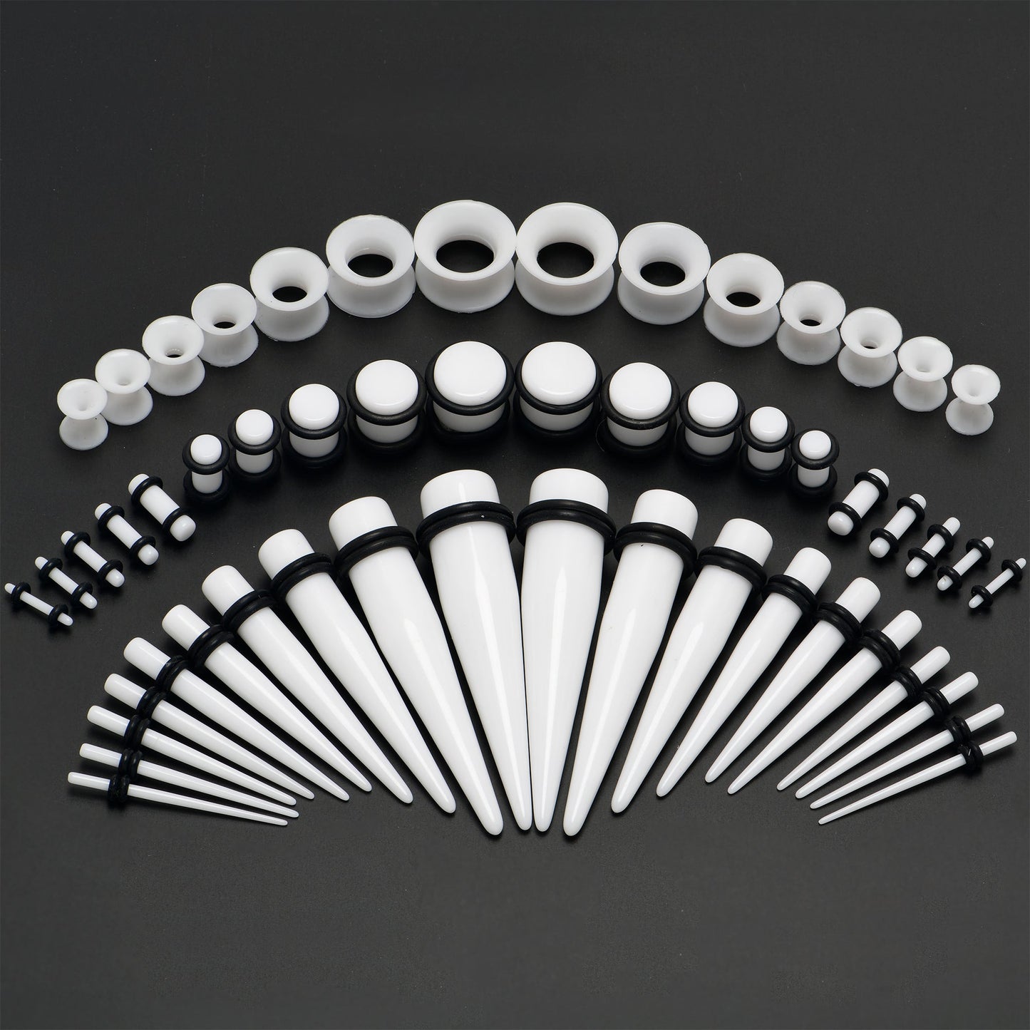 14G to 1/2 White Acrylic 54 Piece Ear Stretching Kit with Jojoba Oil